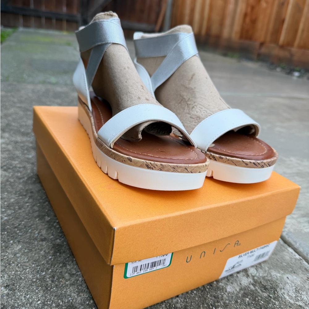 Unisa silver and white ankle straps and Tan Platform Sandals - Picture 2 of 7